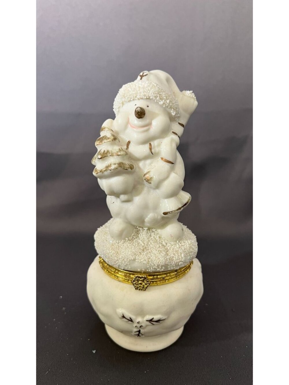 Snowman Trinket Box Christmas Décor Gold Accents Adorable